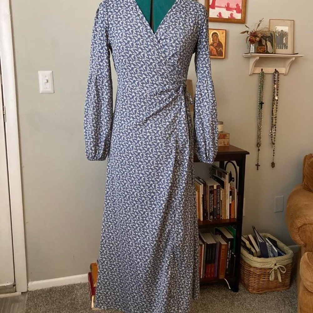 **SOLD** Blue Floral Wrap Dress